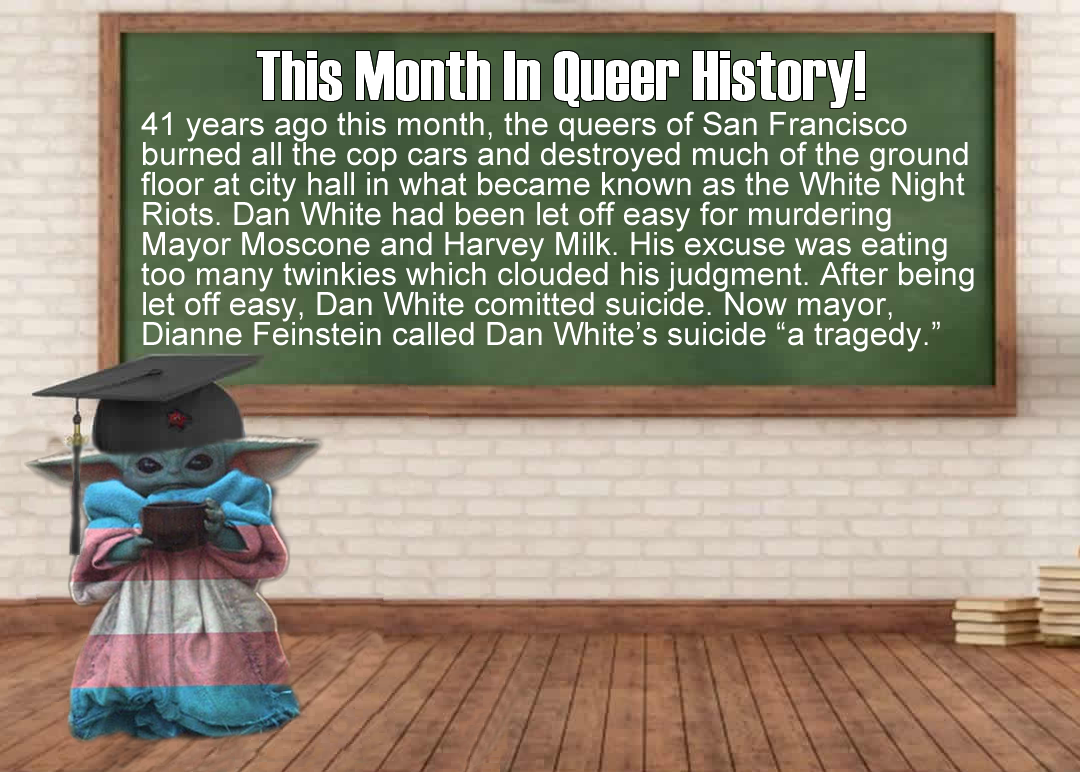 This meme is a humorous commentary on the current state of the internet and social media. The image features a screenshot of a "This Month in Queer History" article, but the text is rewritten in a humorous and satirical tone, poking fun at the idea of a "Queer History" article being rewritten to be absurdly and offensively homophobic. The text reads: "In 2023, the internet's favorite weirdo, 4chan, became the go-to place for weirdos and outcasts to discuss their favorite topics, like the best ways to make a good chicken nugget."